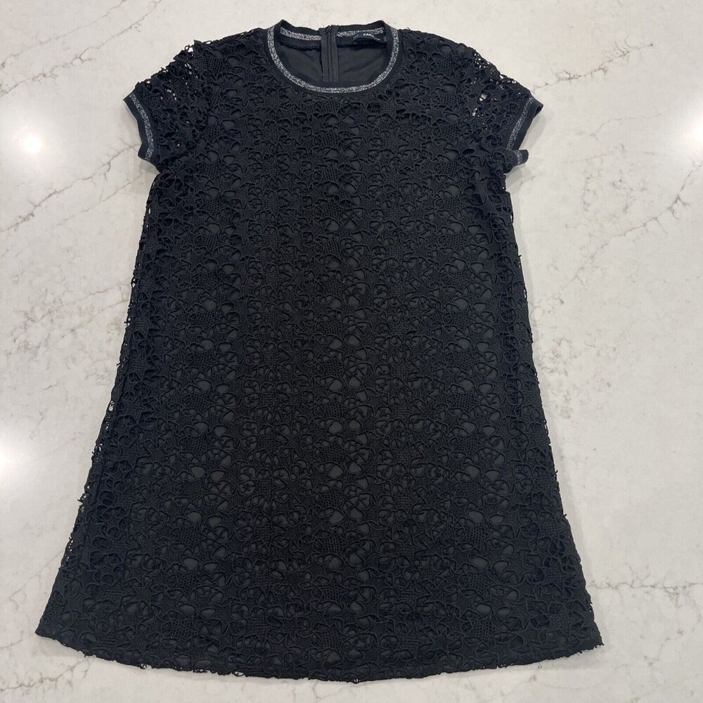 Zara Knit Sz M short sleeve black Star lace dress Knee Mini Goth Festival Zip